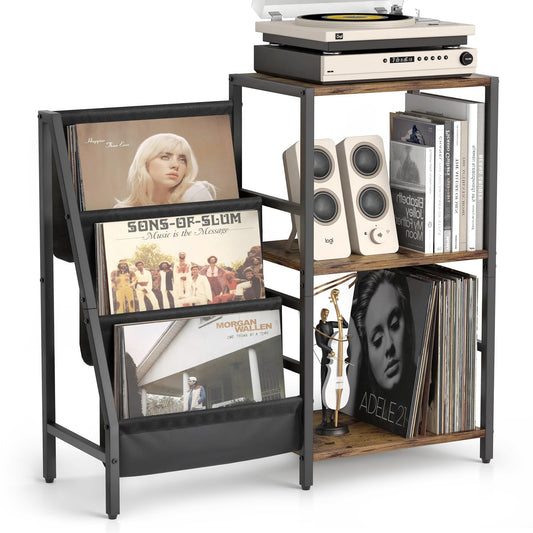 BLCMNES Record Player Stand with Vinyl Storage Vinyl Record Storage Shelf Record Player Table Cabinet Up to 200 Albums Record Holder for Vinyl Records Turntable Stand for Living Room