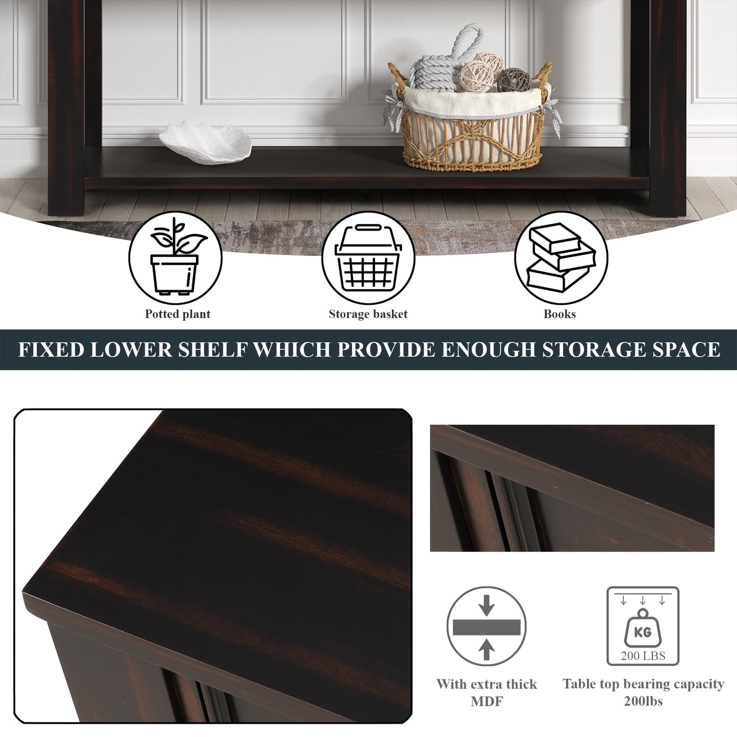 LKTART Solid Wood Console Table 63 in Sofa Table with Storage Drawers and Bottom Shelf Farmhouse Entryway Table for Hallway Foyer Sofa Couch Table