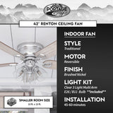 Portage Bay 51437 Renton Ceiling Fan, 42 Inch, Brushed Nickel Portage Bay