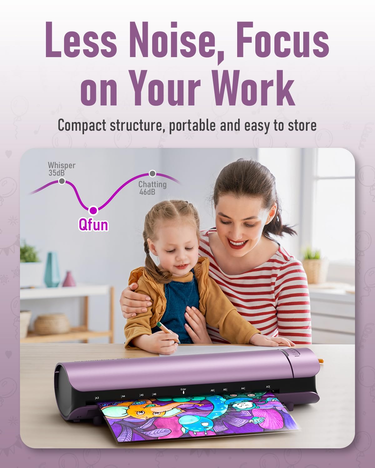 Office Presentation Laminator Machine 11x17 with Laminating Sheet A3/A4/A5, 3/5 Mil Thermal Cold Laminating Machine 13 inch Wide, 60s Warm-Up Lamination Machine, Personal Laminate Machine (Purple) Qfun