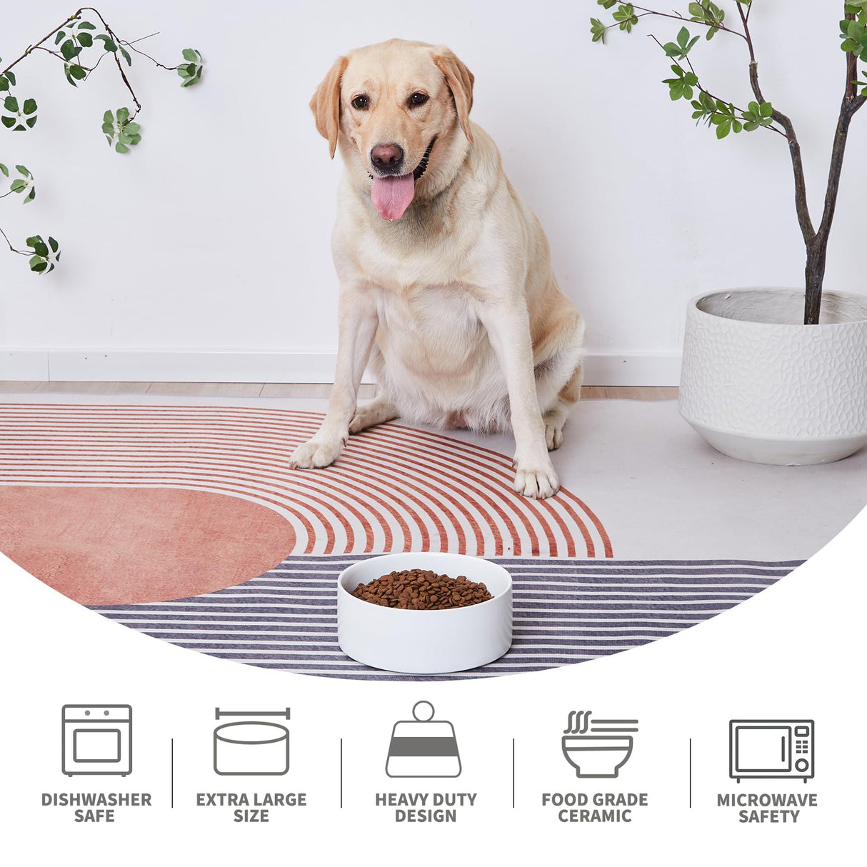 Welloyed 8'' Ceramic Dog Bowl - 70Oz Classic Dog Food Bowl Water Bowl for Medium and Large Breeds, Heavy-Duty Non-Slip Dog Dish, Food Grade Stoneware Pet Bowl, Dishwasher & Microwave Safe, White Welloyed