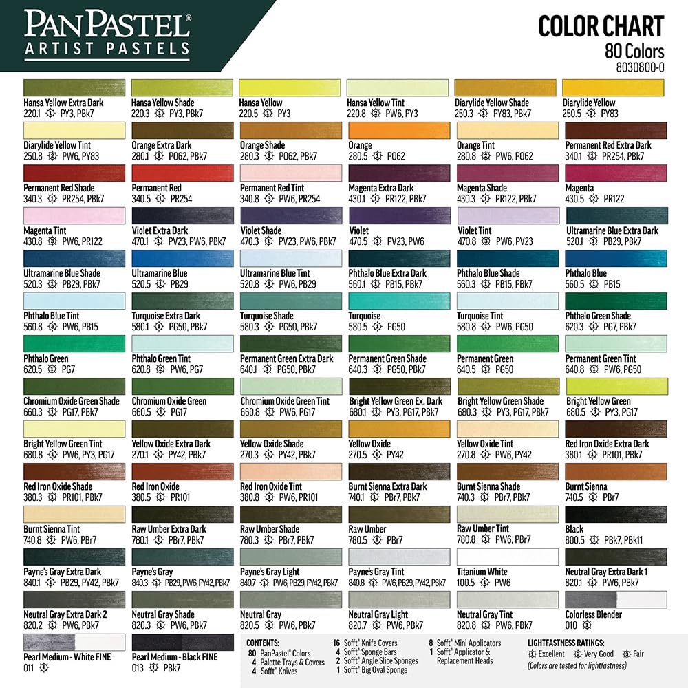 PanPastel Artist Pastels by GOLDEN, 80 Color Set, Professional Artist Pastels, Unique Pan Format (cake-like) PanPastel
