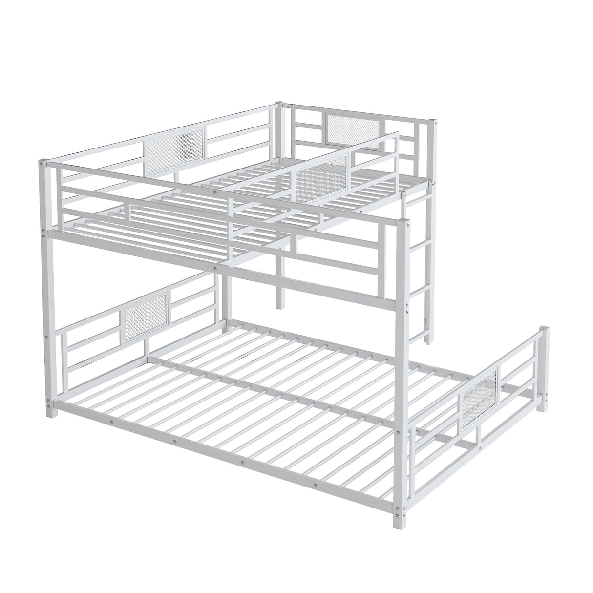 Heavy Duty Bunk Beds Twin Over Full Size, L-Shaped Bunk Bed with Full Length Guardrail and Ladder, Twin Over Full Bunk Bed on Box Spring Needed, White Bunk Bed Twin Over Full Bellemave