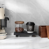 Bathroom Counter Organizer Wood Pedestal Stand Farmhouse Decorative Tray Soap Holder for Kitchen Decor, Small, Black zoocatia