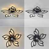 haodengshi 25" Ceiling Fan with Lights and Remote Control, Black Geometric Ceiling Fan with Lights, 3 Light Color 6 Speeds Flush Mount Low Profile Ceiling Fan for Bedroom Kitchen haodengshi