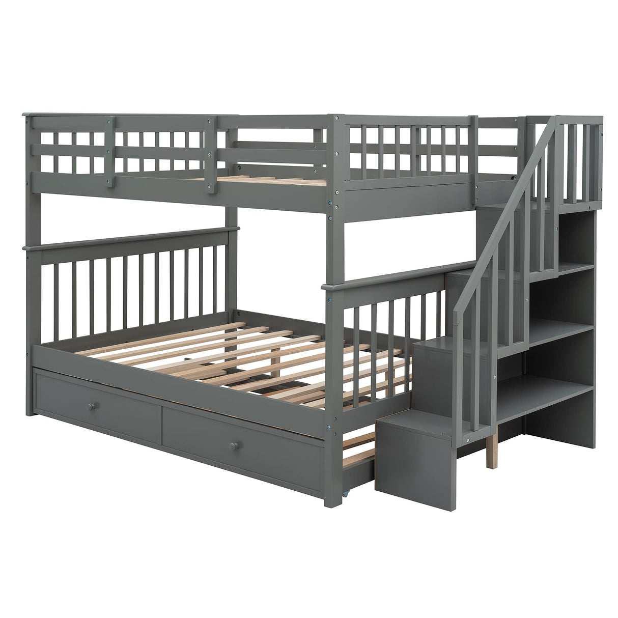 Harper & Bright Designs Full Over Full Bunk Bed with Stairs and Trundle, Wooden Bunk Bed Frame with Storage, for Kids Teens Adults - Gray Harper & Bright Designs