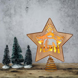 GHOSTMAGIC Nativity Christmas Tree Star Topper Lighted, 3D Wooden Nativity Scene Star for Christmas Tree, Nativity Set Christmas Tree Decorations, LED Xmas Decor Ornaments for Indoor (Nativity) GHOSTMAGIC