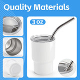 Joyclub 3 oz Mini Tumbler Shot Glass with Straw and Lid 6 Pack White Mini Cup Stainless Steel Sublimation Shot Tumblers for Wedding Party Whiskey Favors Joyclub