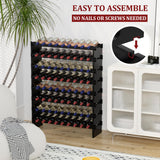 Domax Wine Rack Freestanding Floor - 8 Tiers Wine Bottle Holder 72 Bottle Stackable Wine Rack， Bamboo Wine Holder Wine Storage Racks for Kitchen, Bar, pantry and Cellar (Black) Domax