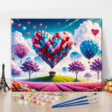 Romantic Paint by Numbers Kit for Adults Heart-Shaped Balloon and Pink Clouds and Flower Fields Paint by Number with Brushes and Pigment, Tarot Banner Oil Painting, 16x20 Inch TUMOVO