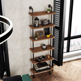 Industrial Pipe Bookshelves Rustic Wall Ladder Bookshelf Display Storage Stand Shelf Bookcase for Living Room, Kitchen, Office (6 Tier) TIEOU