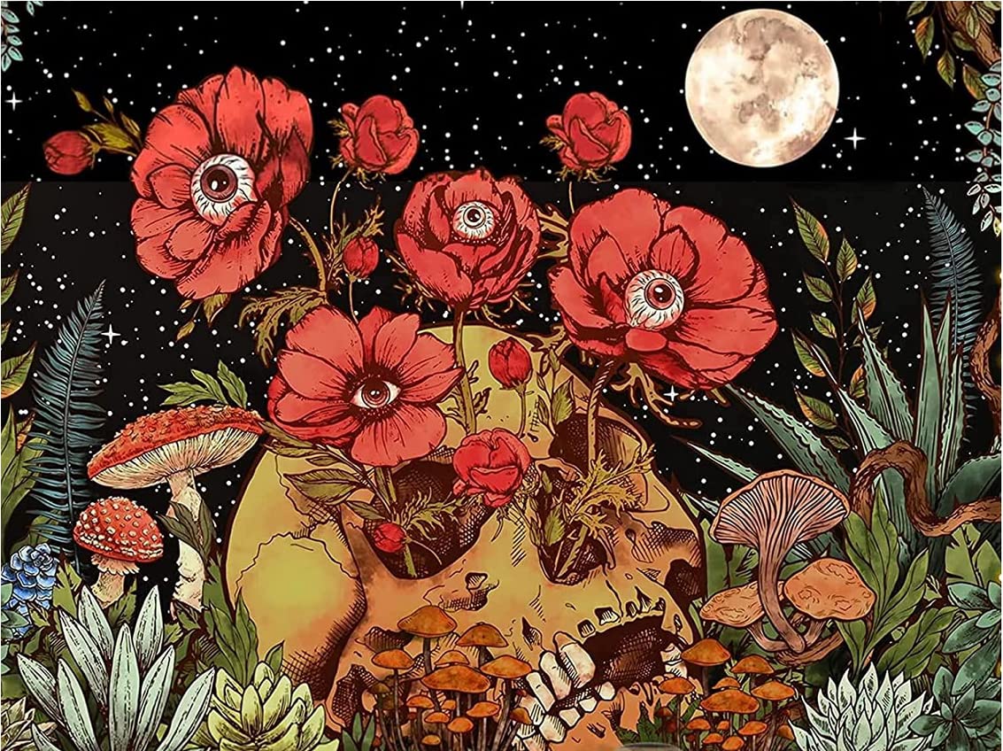 KTHOFCY 5D DIY Diamond Painting Kits for Adults Kids Skull Flower and Moon Full Drill Embroidery Cross Stitch Crystal Rhinestone Paintings Pictures Arts Wall Decor Painting Dots Kits 15.7X11.8 in KTHOFCY