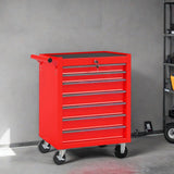 SEVOBAL Tool Chest, 7-Drawer Rolling Tool Storage Cabinet with Interlock Mechanism & Spacious Bottom Area, 31'' Metal Utility Cart with 4 360°Universal Wheels & Central Lock for Garage Work Shop, Red SEVOBAL