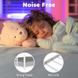 Zevemomo Twin Over Twin Bunk Bed, Metal Low Profile Bunkbeds with Full-Length Guardrail and Ladder, Space Saving, No Boxing Spring Needed, White Zevemomo