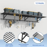ZHNSYDN 2-Pack 2x4ft Garage Shelving Wall Mounted, Heavy Duty Garage Storage Shelves with 12 Hooks, 2' x 4' Wall Mount Shelves with 500LBS Capacaity ZHNSYDN