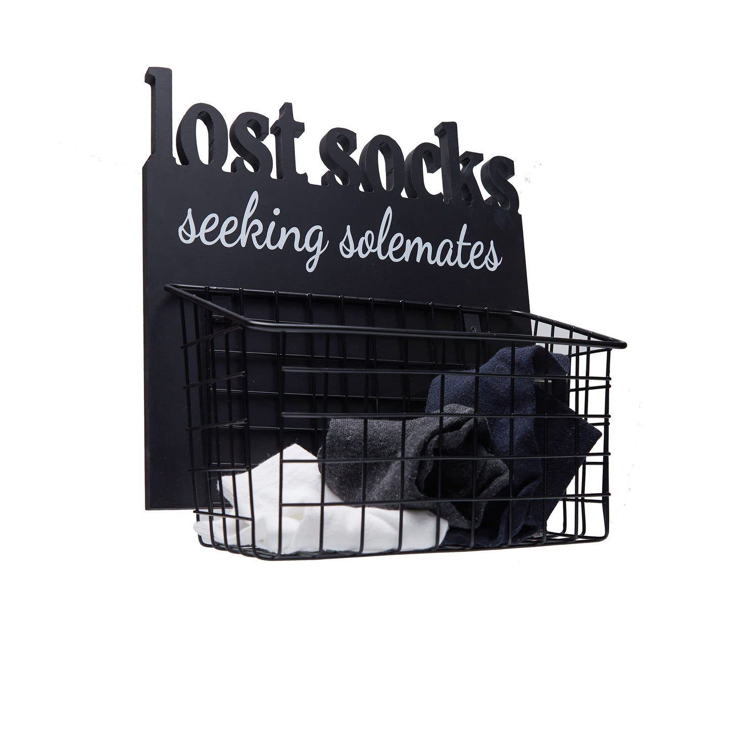 EVA murmure Cutout Letters Lost Socks - Laundry Room Organization, Farmhouse Laundry Room Decor and Accessories - House Decor Rustic Wooden Laundry Sign Wall Decor with Attached Basket - Blac - WoodArtSupply