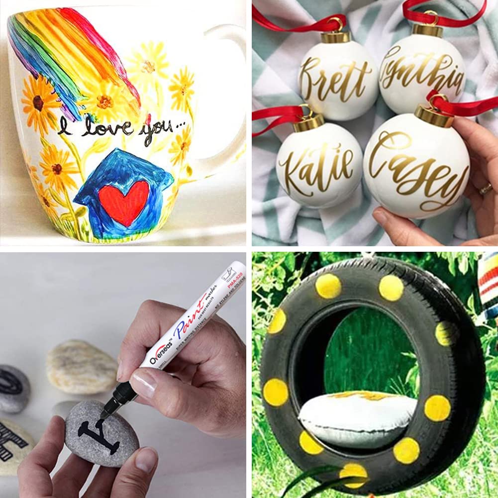 Paint Pens Paint Markers - Yellow Permanent Markers 8 Pack, Oil Based Waterproof Quick Dry Medium Tip Marker Pen for Metal, Wood, Fabric, Plastic, Rock, Stone, Mugs, Canvas, Glass, Art Craft Overseas