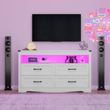 METOTI White Dresser for Bedroom with LED Lights, Farmhouse 4 Drawers Dresser with Open Shelf, Rustic Wood Chest of Storage Organizer Drawers for Living Room, Hallway METOTI