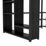 HZSMHDZKJ Queen Size Modern Loft Bed with Desk, Storage Shelves and Wardrobe, Metal Loft Bed Frame with Ladder and Full-Length Guardrail for Kids Teens Adults, No Box Spring Needed (Black-03, Queen) HZSMHDZKJ