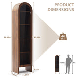 YUCHIATH 66.93" H Arched Bookcase, 5-Tier Arched Cabinet Bookcase with Adjustable Shelves, Accent Display Cabinet with Glass Door for Living Room, Reading Room and Bedroom (Walnut) YUCHIATH