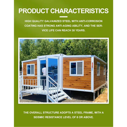 20ft 30ft 40ft Double Wing Expansion House Mobile Home Tiny Houses Expandable Prefab Houses Easy Assemble Bedroom Bath Living & Kitchen Ready to Living - WoodArtSupply