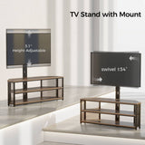 Rolanstar TV Stand with Mount and Power Outlet, Swivel TV Stand Mount with LED Lights for 32/45/55/60/65/70 inch TVs, Rustic Brown Entertainment Center Media Console with Height Adjustable Mount Rolanstar