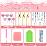 Perthlin 6 Pieces Pink Heart Diamond Art Kits Double Sided Heart Suncatchers Wind Chimes Diamond Art Ornaments for Craft Gifts Hanging Accessories Perthlin