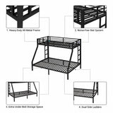 ICIUIOIR Twin XL Over Queen Bunk Bed Frame for Kids & Adults – Adult Metal Bunk Beds, Heavy Duty Frame, Literas para Niños, Camarotes, Bunk Bed with Stairs (No Box Spring Needed) (Black) ICIUIOIR