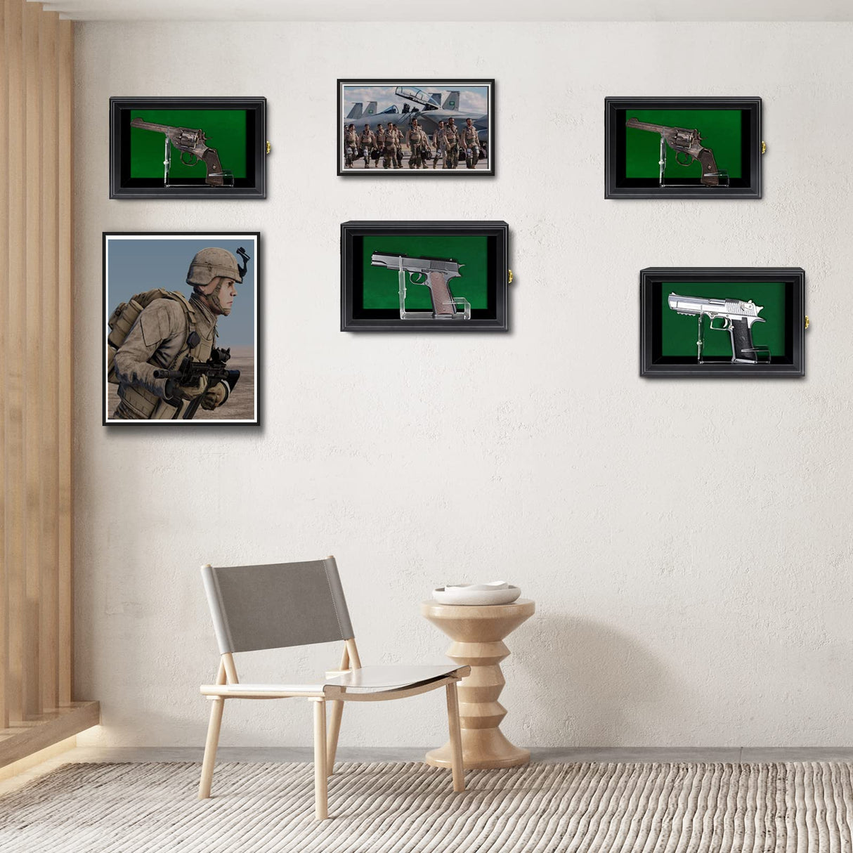 COMSREV Single Handgun Pistol Revolver Gun Display Case Wall Mount Lockable Black Felt Wood Cabinet w/ 98% UV Protection Acrylic Clear Door Gun Shadow Box Stand Rack Holder COMSREV