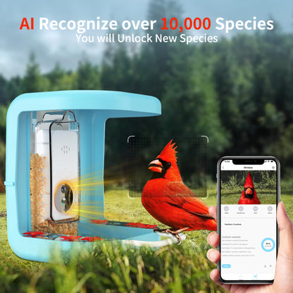 Qidoubird Smart Bird Feeder with Camera, Outdoor Bird Feeder Camera Solar Powered, Real Time Notifications, 1296P HD Live Video Bird Feeder Camera, Ideal Gifts for Bird Lovers (with Solar Pan - WoodArtSupply