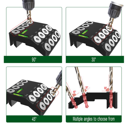 Drill Guide,30 45 90 Angled Drill Guide Jig with 2 Torpedo Level 4 Sizes Drill Hole Guide Jig Use on Flat Surfaces, Round Parts, and Corners Angled Straight Hole - WoodArtSupply