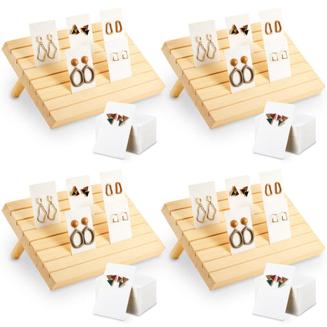 124 Pcs Wood earring card display wooden earring display stand 4 Set Jewelry stand holder with Card for Jewelry Selling(Wood Color) Marsui