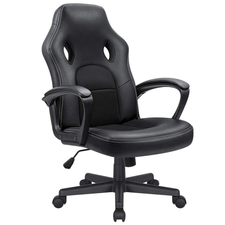 KaiMeng Office Gaming Chair High Back Leather Computer Chairs Ergonomic Height Adjustable Racing Game Desk Chair Executive Conference Task Chair (Black) KaiMeng