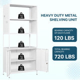 MIIIKO Metal Storage Cabinet with Shelves, 71" Tall Steel Stand Rack Shelf with Pegboard, Home Office Bookcase with Display Shelf MIIIKO