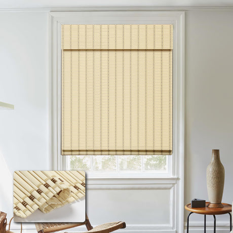 HIDODO Cordless Bamboo Roman Shades, Light Filtering Bamboo Blinds Shades for Indoor Windows, UV Protection Roll Up Blinds for Home, Office, 34" W x 64" H, Beige HIDODO