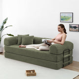 KSTNLUXQ Compression Sofa - 79'' Convertible Sofa Bed, Boneless Couch in a Box, Modular Corduroy Foldable Sleeper Sofa with 2 Pillows, Loveseat Couches for Living Room (Corduroy Fabric, Green) KSTNLUXQ