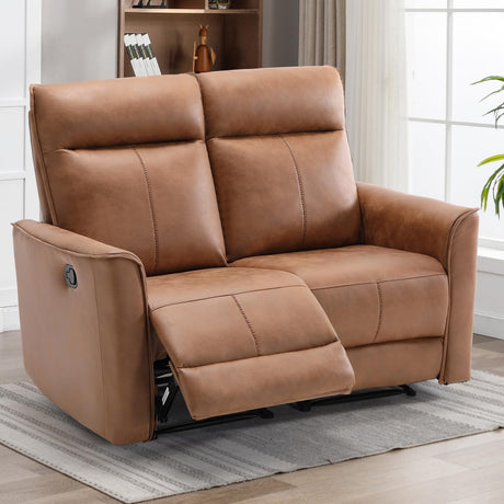 Manual Loveseat Recliner Sofa, Wall-Hugger 2 Seat Reclining Love Seat Couches, Leathaire Reclining Sofa Set, Double Seater Recliner Chair for Living Room, Office, Apartment, Brown CANMOV