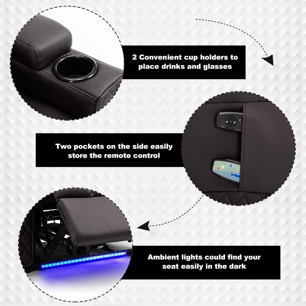 COMHOMA Power Recliner Chair PU Leather Electric Massage Recliner Sofa for Living Room Home Theater Seating with Cup Holders and LED Lighting(Brown) COMHOMA