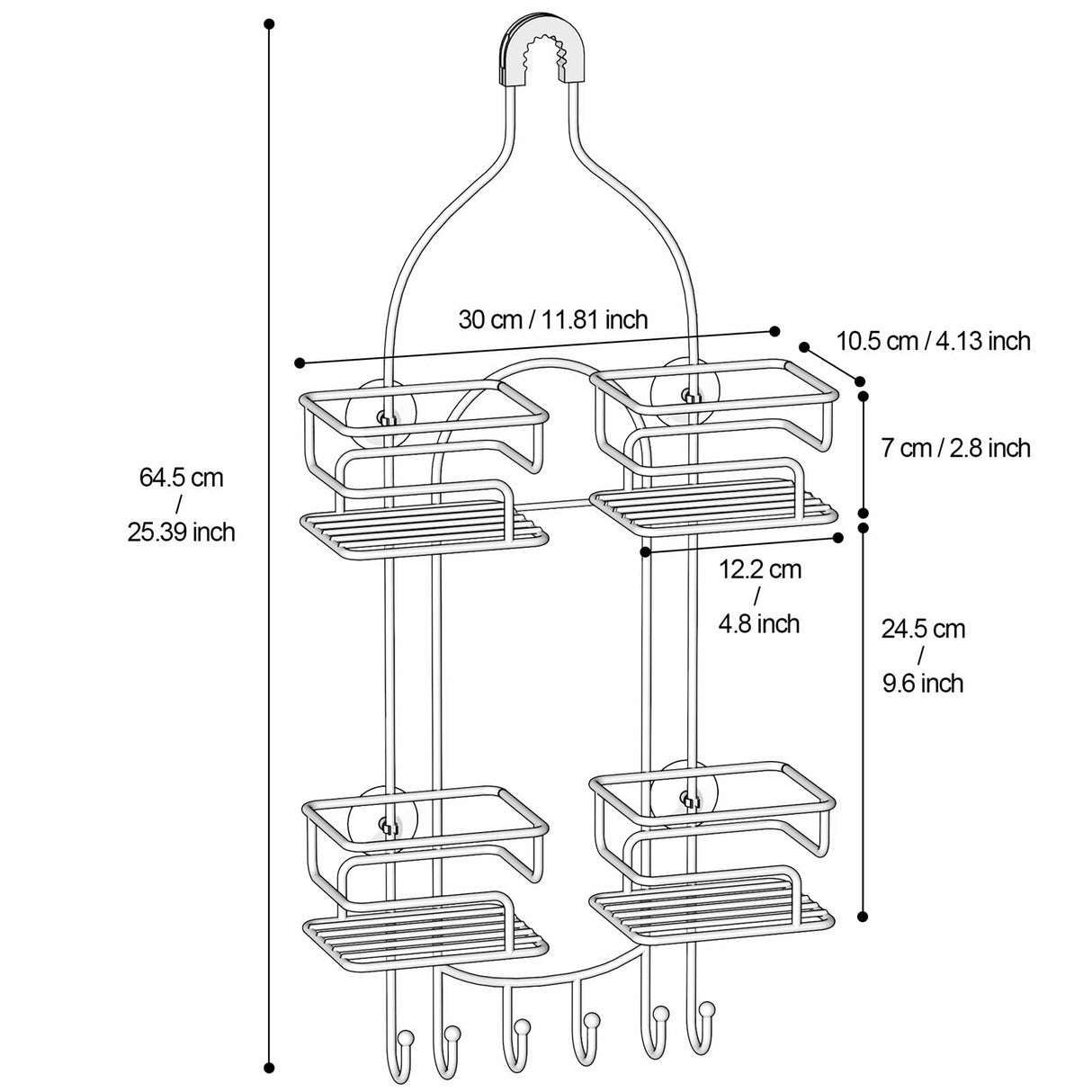 SRIWATANA Shower Caddy Hanging Over Head, Bathroom Shower Organizer Shower Rack Holder with Hooks for Razors - Black SRIWATANA