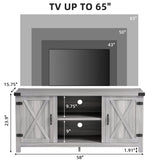 JUMMICO TV Stand for 65 Inch TV Farmhouse Entertainment Center with Double Barn Doors and Storage Cabinets, Console TV Table Media for Living Room, Bedroom (Grey, Without Fireplace) JUMMICO