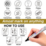 Black Paint Pens Permanent Paint Markers - 6 Pack Oil Based Marking Pens, Medium Point, Quick Drying and Waterproof Paint Pens for Rock Painting Car Tyre Metal, Plastic, Canvas, Wood TOOMGGA