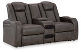Signature Design by Ashley Fyne-Dyme Contemporary Power Reclining Loveseat with Console, USB Charging Ports and Adjustable Headrest, Gray Signature Design by Ashley