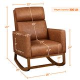 Yaheetech Leather Living Room Chair, Rocking Accent Chair, Modern Nursery Glider Chair with High Back and Side Pocket, Accent Rocker Armchair with Wood Legs for Living Room Bedroom Study, Brown Yaheetech