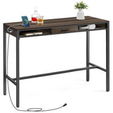 VASAGLE Ash Brown Bar Table with Power Outlet and Movable Drawer, 47.2 Inches High Top Dining Table VASAGLE