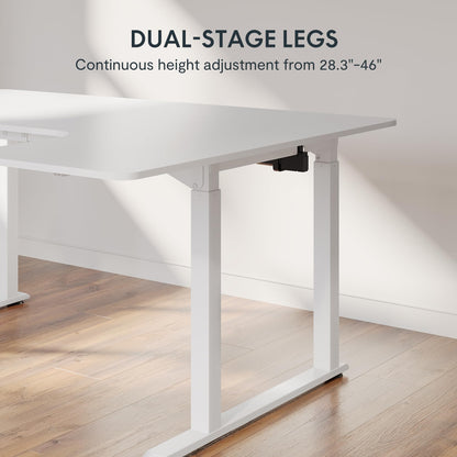 SANODESK L Shaped Standing Desk with Dual Motor 4-Leg Lift, Electric Height Adjustable Desk with Memory Presets for Home Office(71x32 Joint Boards,White) - WoodArtSupply