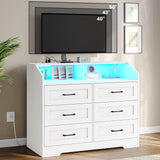 Hasuit White Dresser for Bedroom with LED Lights and Charging Station, Modern Wood 6 Drawers Storage Tower Clothes Organizer, Large Capacity Chest of Drawers Storage Cabinet for Bedroom, Living Room Hasuit