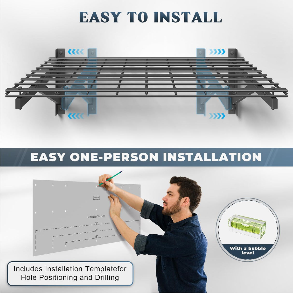 Jusgym 4 Pack Heavy Duty Garage Wall Shelving Set (2x3ft), Wall Mounted Garage Shelves 1000lbs Capacity, 24"x72" Shelf Storage Rack Floating Shelves, Black Jusgym