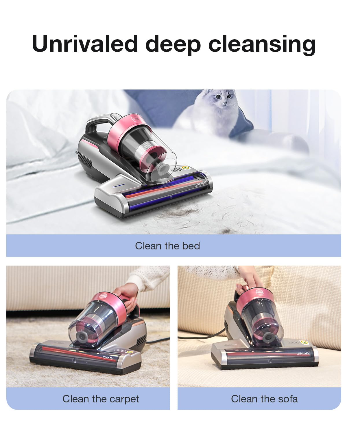 Jimmy Mattress Vacuum Cleaner, Bed Vacuum Cleaner with UV-C Light & Ultrasonic, 15Kpa Suction 500W Powerful Handheld Vacuums for Dust & Pet Hair with HEPA (BX5 Pro, Corded) Jimmy