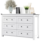 Dresser for Bedroom with 6 Drawers, Farmhouse Wood Chest of Drawers, Wide TV Stand Closet Storage Furniture with Metal Handle, Modern Clothes Organizer for Hallway, Living Room, Entryway, White Xixini