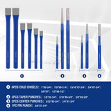 WORKPRO 30 PCS Heavy Duty Punch and Chisel Set with Roll Pouch, Cold & Cape Chisel, Center, Pin & Taper Punch, and Gauge, Blackened and Painted Finish for Durability WORKPRO